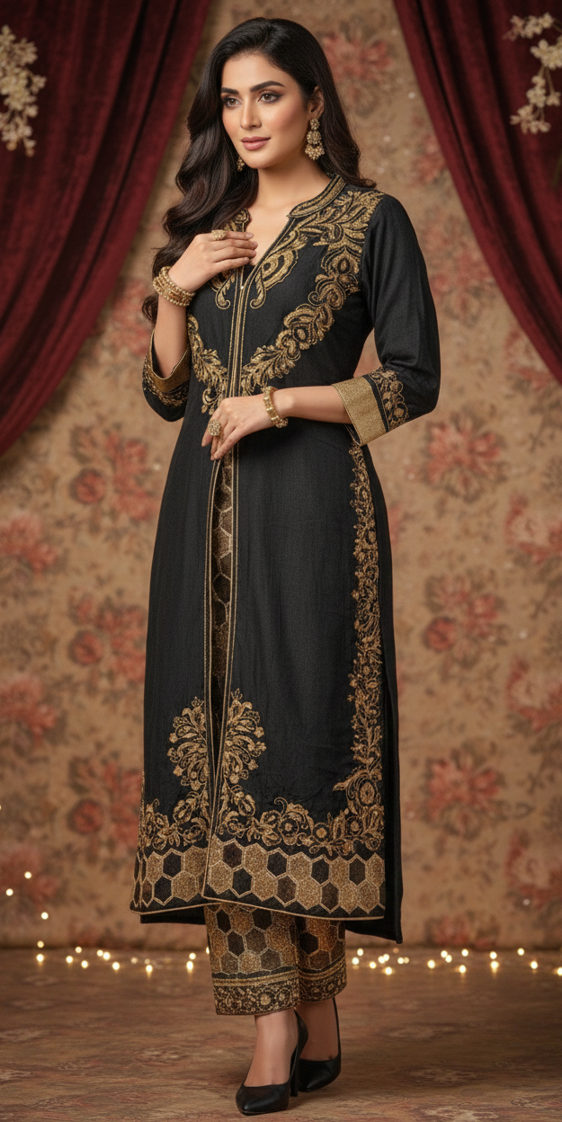 Noor-e-Zar Black Embroidered Suit